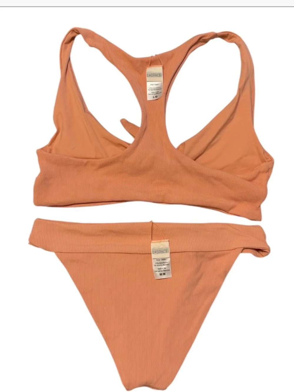 L*SPACE Ribbed Bikini Set L Top M Bottom Peach Tie Front Swimwear